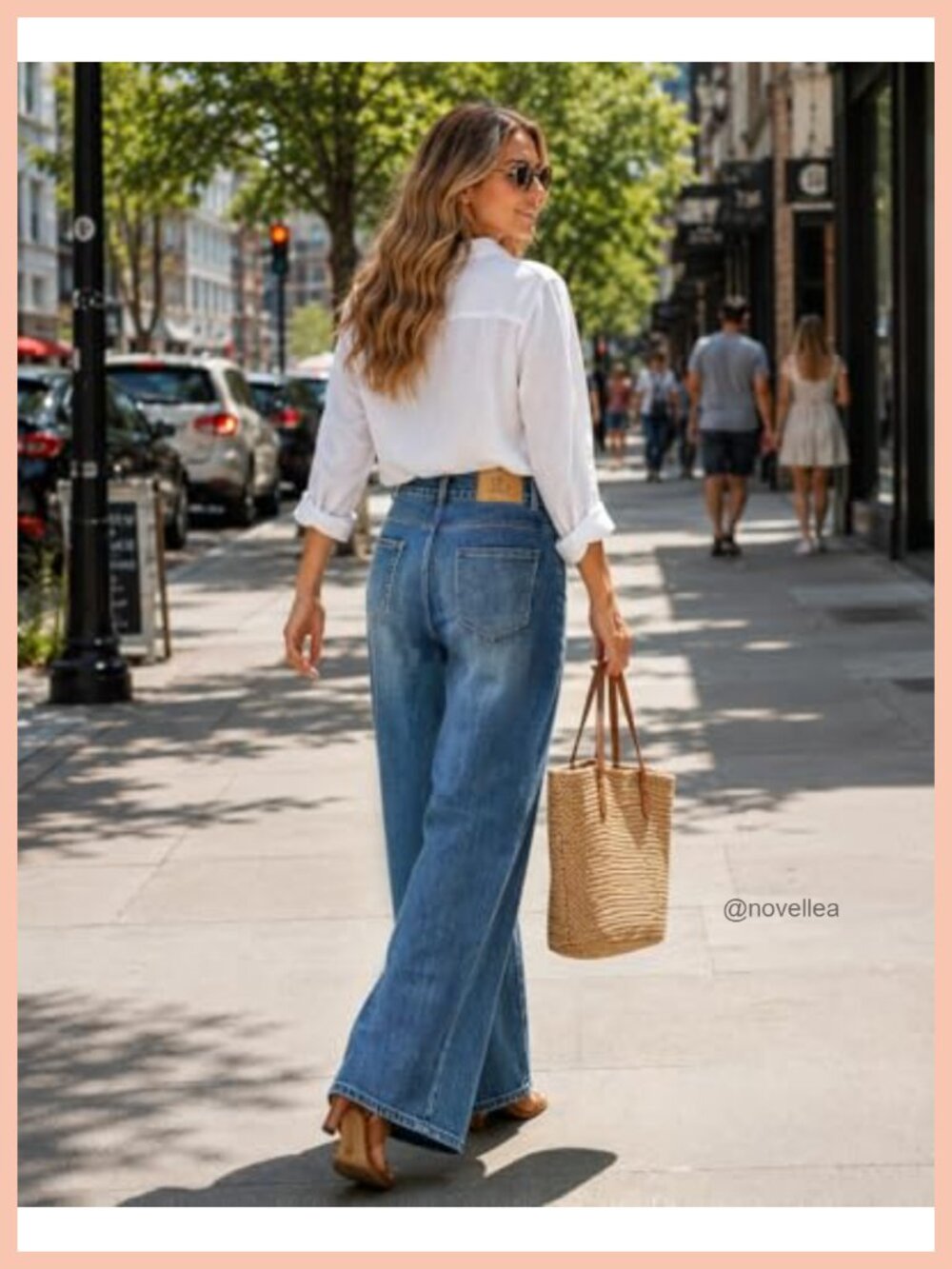 High Waisted Baggy Jeans - Stretchy Wide Leg Tummy Control Straight Leg Denim - Picture 4 of 5